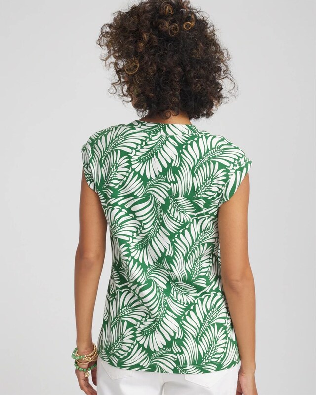 Palm-Frond-Print Cap-Sleeve Top - image 3